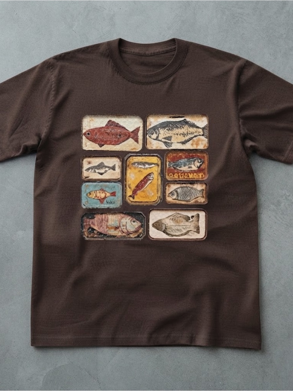 Brown Gildan T-shirt Sardine Can Fish Graphic Print Tee